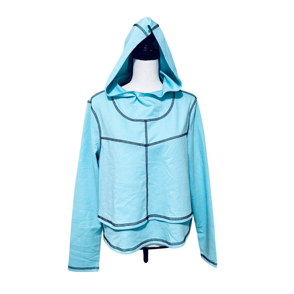 Cherfly Light Blue Cropped Hoodie Wms Sz Large Tiered Layers